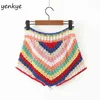 Multicolore rayé tricot Crochet Shorts femmes cordon taille Sexy Femme vacances été Boho mujer spodenki damskie 210514