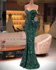 Dark Green Sparkly Serre Serre Mermaid Robes De Bal Cristaux Perlestaux Front Split Soirée Soirée Formelle Party Second Robes de réception