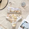 Feuilles d'or Imprimer Bikini Femmes Taille Haute Maillot De Bain Sexy Maillots De Bain Bandeau Push Up Bikini Ensemble Maillots De Bain Summer Beach Wear 210407