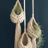 Handvävda Bohemian Tapestry Net Bag Air Pineapple Flower Basket Bomull Rund Utsökt Konstnärlig Atmosfär Kreativ Vit Tvättbar