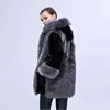 Winter Imitation Fur Hooded Coat Rabbit Women's Medium Long Warm Large Size Faux Jacket 211213