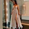 Sprankelende Pailletten Avondjurken Lange A-lijn Sweetheart Spaghetti Strap Sexy Split Champagne Prom Dress 2021 Formele Partij Jassen