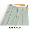 KPytomoa mulheres chique moda lado bolsos shorts retos vintage cintura alta zíper feminino calças curtas pantalones cortos 210719