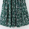 Robe d'impression de motif floral chic vintage Buste élastique O cou à manches longues Casual Wear élégant chic vert robes midi vestidos 210630