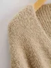 Vintage Latarnia Z Długim Rękawem Mohair Wrap Sweter Kobiety V Neck Dzianiny Jesień Zima Kahki Fuzzy Przycięte Topy 210415