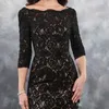 Sexy Black Lace Mãe Vestidos Chá Comprimento Mãe da Noiva Vestido Zipper Voltar Elegante Beatue Três Mangas Quartos