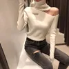 Women's Sweaters Knitted Sweater Off Shoulder Pullovers Women Long Sleeve Turtleneck Female Jumper Black White Gray Sexy Clothing