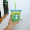 24 унции Цветовое изменение тумблеров пластиковых питьевых соков чашка с губной и соломой волшебной кофейной кружкой COKOM Starbucks изменение цвета пластиковую чашку (1SET = 5