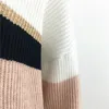 stickade sequined rosa pullovers kvinnlig vintage stripe v neck tröja höst vinter toppar casual glitter sueter 210427