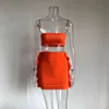 BKLD femmes tenue 2019 été Sexy Clubwear StraplCrop haut tenues à volants Mini jupe moulante ensemble Orange deux pièces ensembles femmes X0709
