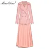 Fashion Designer Suit Autunno Inverno Donna Manica lunga Cappotto di lana Nappa Top + Gonna in rete Set di due pezzi 210524