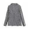 TRAF Women Tops Vintage Houndstooth Double Breasted Blazer Coat Mode Lange Mouw Gerafelde Trims Bovenkleding Chic Plaid Jacket 210415