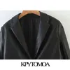 KPYTOMOA Kadınlar Moda Faux Deri Tek Düğme Blazers Ceket Vintage Uzun Kollu Cepler Kadın Giyim Şık 211122 Tops