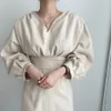 春の秋の女性のドレス韓国のエレガントな緩いチュニック長袖Vネックボディコンセクシーミニドレスvestido Mujer 210518