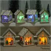 Julstuga hakar Wood Craft Kit Pussel Toy Xmas trähus med ljus ljusstång Heminredningar Barnens semestergåvor