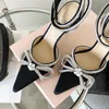Sapatos de vestido Designers para mulheres H Stiletto Heel Sandálias Moda Bow Rhinestone Embelezado Qualidade Slingbacks 10cm High Heeled Lady Butterfly Sandálias