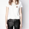 Blanc Noir Gris T-Shirt Femme 100% Coton Lettre Coeur Broderie U-Neck Button Summer Ladies Tshirt 210720