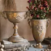 Vintage Vieux Vase En Fer Forgé Fleur Ameublement Doré Argent Européen Pot De Fleur Gobelet Classique Décoration Florale 210409