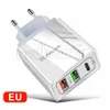 36W Rápido carregamento QC3.0 Tipo C carregador PD 3 Portas de parede carregadores para iPhone Samsung S10 S20 HTC Phone Android