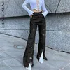 Personlaity Love Button Jeans Mujer Primavera Cintura alta Color sólido Pierna ancha Split Denim Pantalones Mujer 5C293 210427
