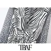 Traf女性のファッション弓と蝶のティーブラプリントブラウスヴィンテージ長袖動物柄女性のシャツシックなトップス210415