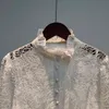 Weißes Patchwork-Spitzenkleid für Frauen, Stehkragen, Laternenärmel, hohe Taille, elegante Maxi-Kleider für Frauen, Herbst 210520