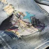 刺繍の男性は悩まされたデニムのショートパンツを裂いたばかりのバミューダ夏のビンテージホールカウボーイジーンズ210716