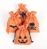 Party pack halloween present wrap bat pumpa skalle linne burlap godis drawstrings väska pocket behandla snacks förvaring påsar cookie påse barn trick eller behandla inredning