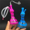 リボンの花瓶ガラスオイルバーナーボーン小さい10mmの女性の厚いパイレックスビーカーBong Recycler DABリグ