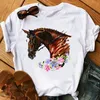 T-Shirt da donna Fashion Horse Head Flower Print Tshirt Donna Ulzzang Harajuku Manica corta Grunge Graphic Streetwear Tees Female