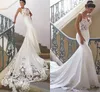 2022 Sexy Land Spitze Applizierte Meerjungfrau Brautkleider Brautkleider Vintage Spaghetti Open Back Strand Böhmischen Benutzerdefinierte Größe Vestido De Noiva robe De Mariage