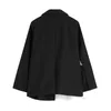 Jacka Kvinnor Vit Vinge Beskuren Splicerad Design Black Blazer Coat Lady Single Button Spring Streetwear Harajuku Chic Outwear 210417