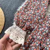 Lady Moda Vintage Ince Çiçek Baskı Boho Plaj Uzun Elbise Kadın Kol Dantel Patchwork Zarif Giyim Vestidos 210514