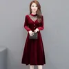 Autumn Winter Vintage Gold Velvet Midi Dress Korea Casual Black Women Elegant Bodycon Party Long A Line Y433 Dresses