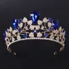 Przyjazd Magnificent Blue Red Bridal Crown Tiaras Moda Złota Diadem Dla Kobiet Wedding Akcesoria Do Włosów Biżuteria 210616