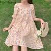 Nomikuma japon Style doux Robe d'été femmes Robe Femme col carré manches bouffantes robes Chic imprimé fleuri Vestidos 210514