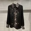Deat Spring Spring Slave Longa Colar de Mandarim All Sky Star Design Dark Black Style Cotton camisa MZ141 210709