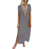 Ishowtienda Sommar Drwomen Print V-Neck Side Slit Bohemian Dresses Shift Boho Maxi Dr Etnisk stil X0529