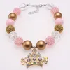 Fashion Baby Kids Chunky Bubblegum Necklaces With Rhinestone Crown Pendant Cute Girls Necklace Bracelet Jewelry Gift
