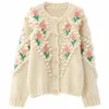 Nomikuma Cardigan lavorato a maglia con ricamo floreale monopetto manica lunga coreano chic maglione donna 3D fiore autunno maglieria 210514