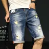 Högkvalitativ 2021 Partihandel Sommar Denim Shorts Men \ 's Ripped Hole Mustache Effect Mäns Breeches Lossa Casual Short Trousers x0621