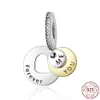 925 sterling zilveren ronde kralen gouden hart hanger geschikt voor Pandora armband DIY mode-sieraden