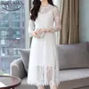 Fashion women dresses spring ladies elegant A-Line Solid Full Empire lace white full 2925 50 210510