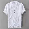 Camicie di lino Uomo Solid Stand Collar Manica corta Casual Camicia da uomo Summer Beach Daily Camisa Oversize traspirante Chemise Homme 210524