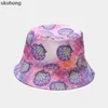 Dubbelsidig bärande mössa Visir Bucket Hat Men och Women Street Trend Tie-Dyed Ink Målningsmönster Fisherman Wide Brim Hats OLIV22