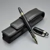 Ballpoint en gros en gros de haute qualité Rolleball Black Resin Fountain Poll avec numéro de série et gaine en cuir