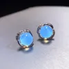 Stud S925 Sterling Silver Incrusté Naturel Ambre Bleu Zircon Boucles D'oreilles Tempérament Simple Femmes