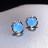 Stud S925 Sterling Silver Incrusté Naturel Ambre Bleu Zircon Boucles D'oreilles Tempérament Simple Femmes