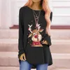 Rolig julhjort Santa Print Kvinnor T-shirt Casual Loose Långärmad Mode Ladies Toppar Plus Storlek S-3XL W767 210526