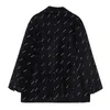 Brief Drucken Schwarz Blazer Frauen Kerb Kragen Ins Frühling Einreiher Jacke Mantel Streetwear OL Elegante Koreanische Outwear 210417